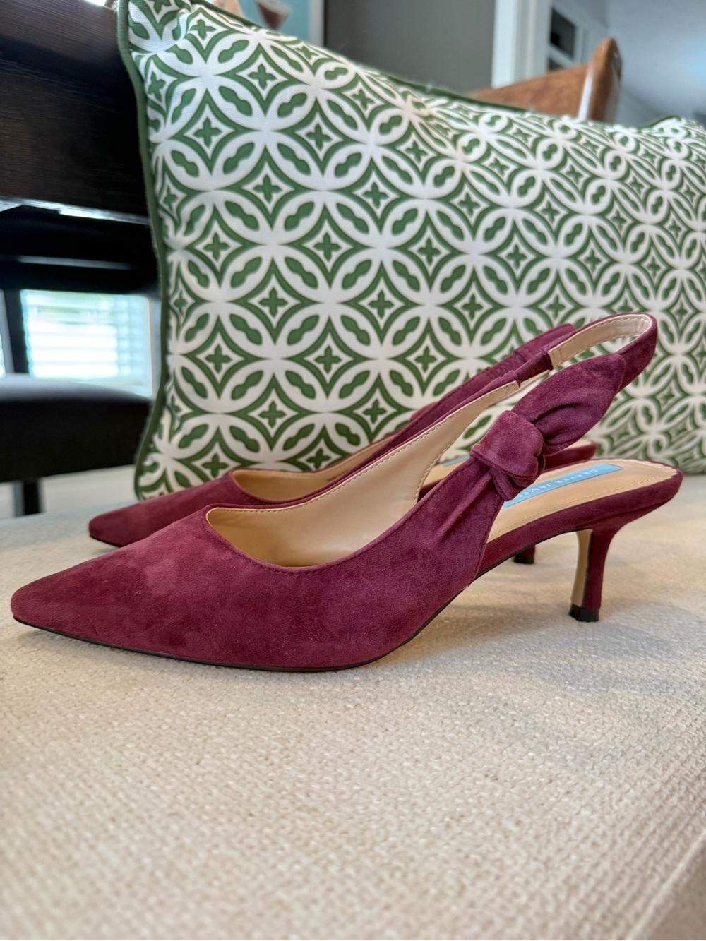 Draper James Burgundy Suede Slingback Kitten Heel with Bow